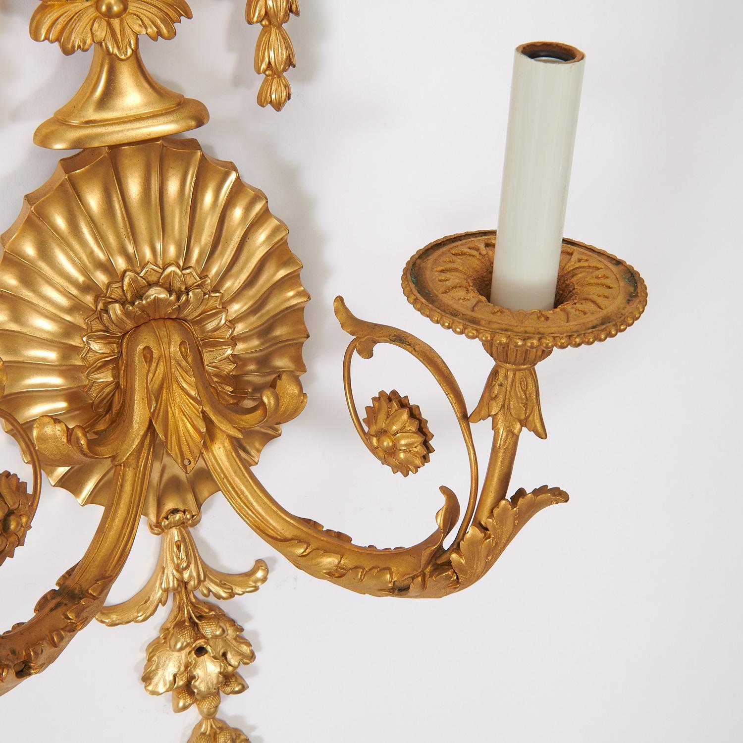 20th Century  George III Style Two-Arms Ormolu Sconces by E.F. Caldwell For Sale