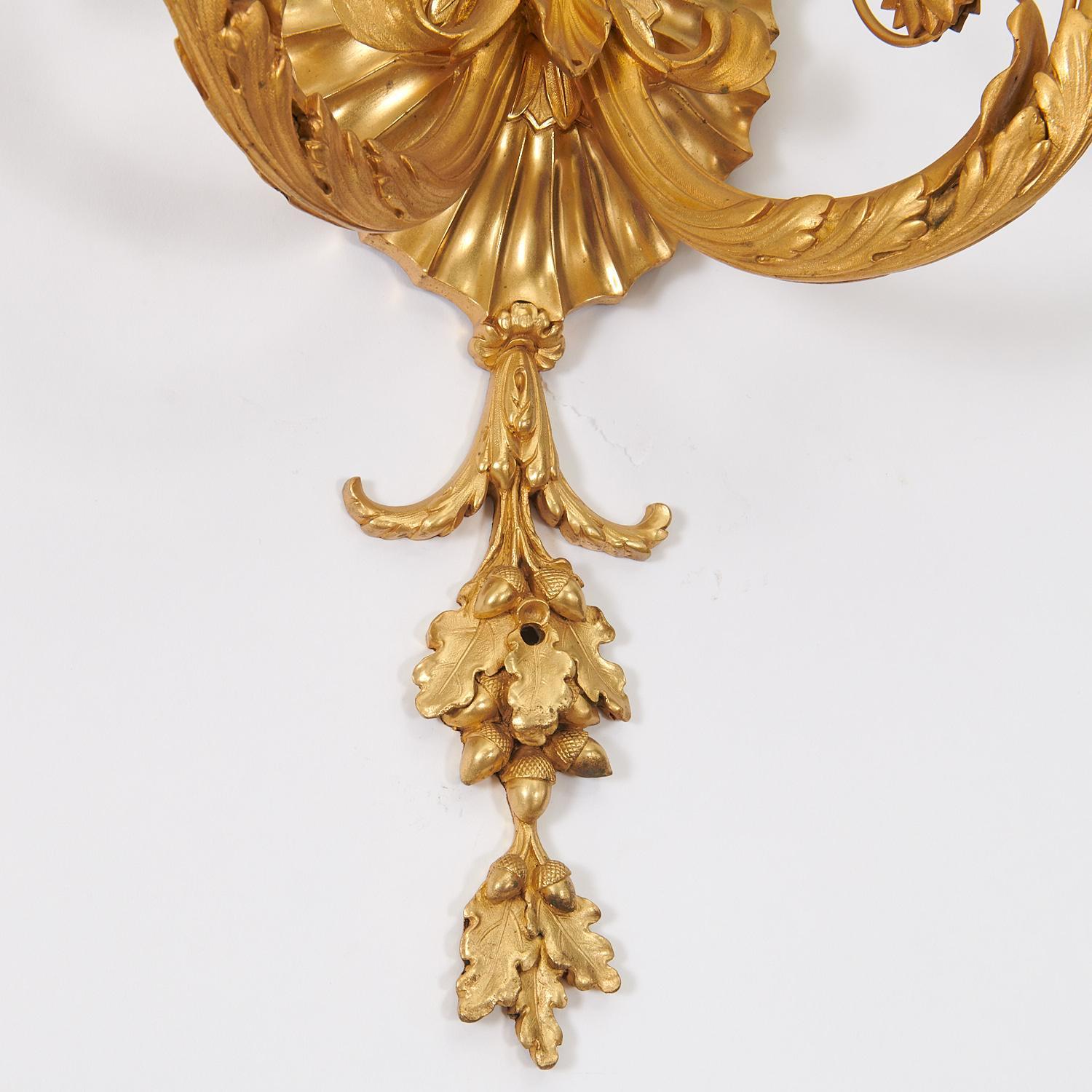 George III Style Two-Arms Ormolu Sconces by E.F. Caldwell For Sale 1
