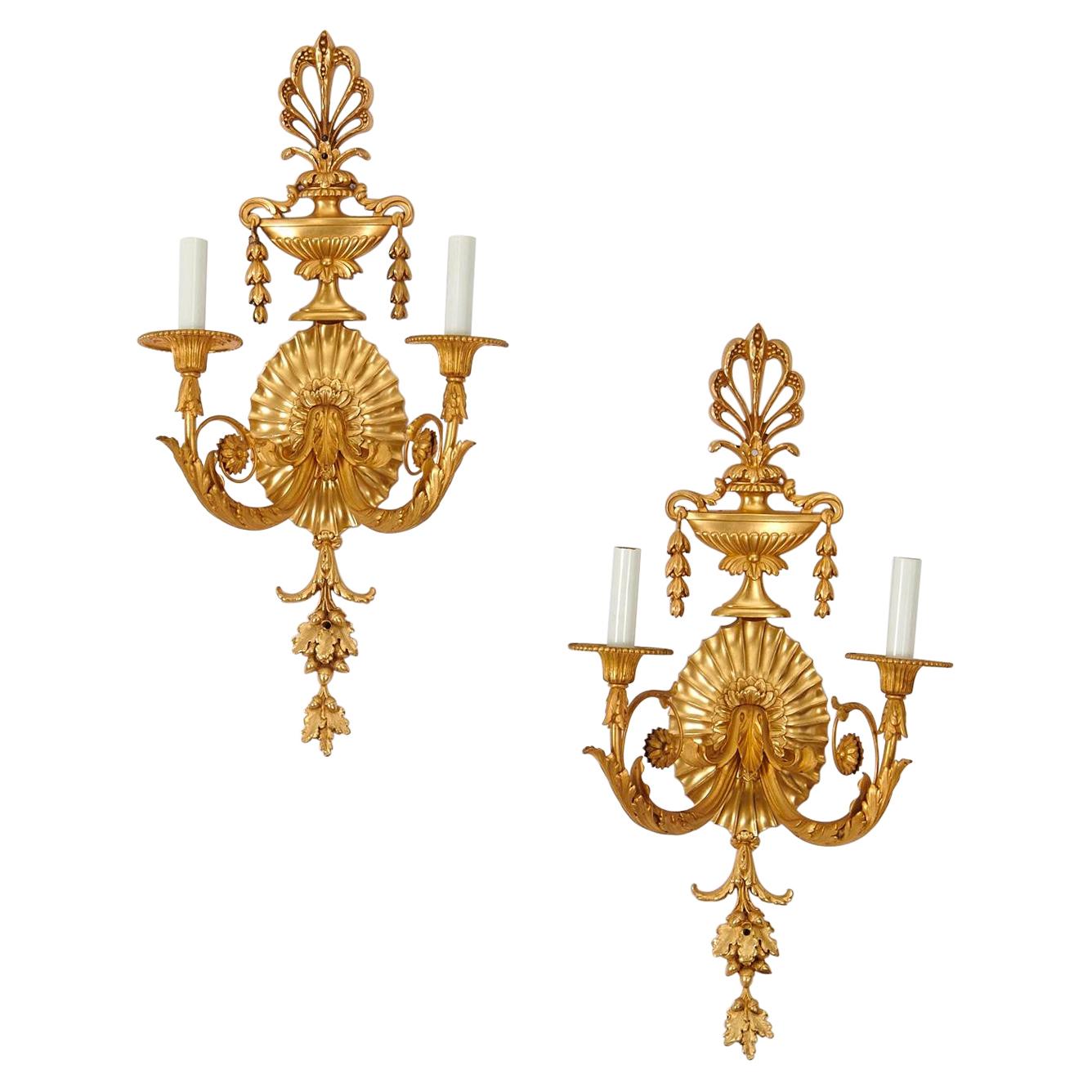  George III Style Two-Arms Ormolu Sconces by E.F. Caldwell For Sale