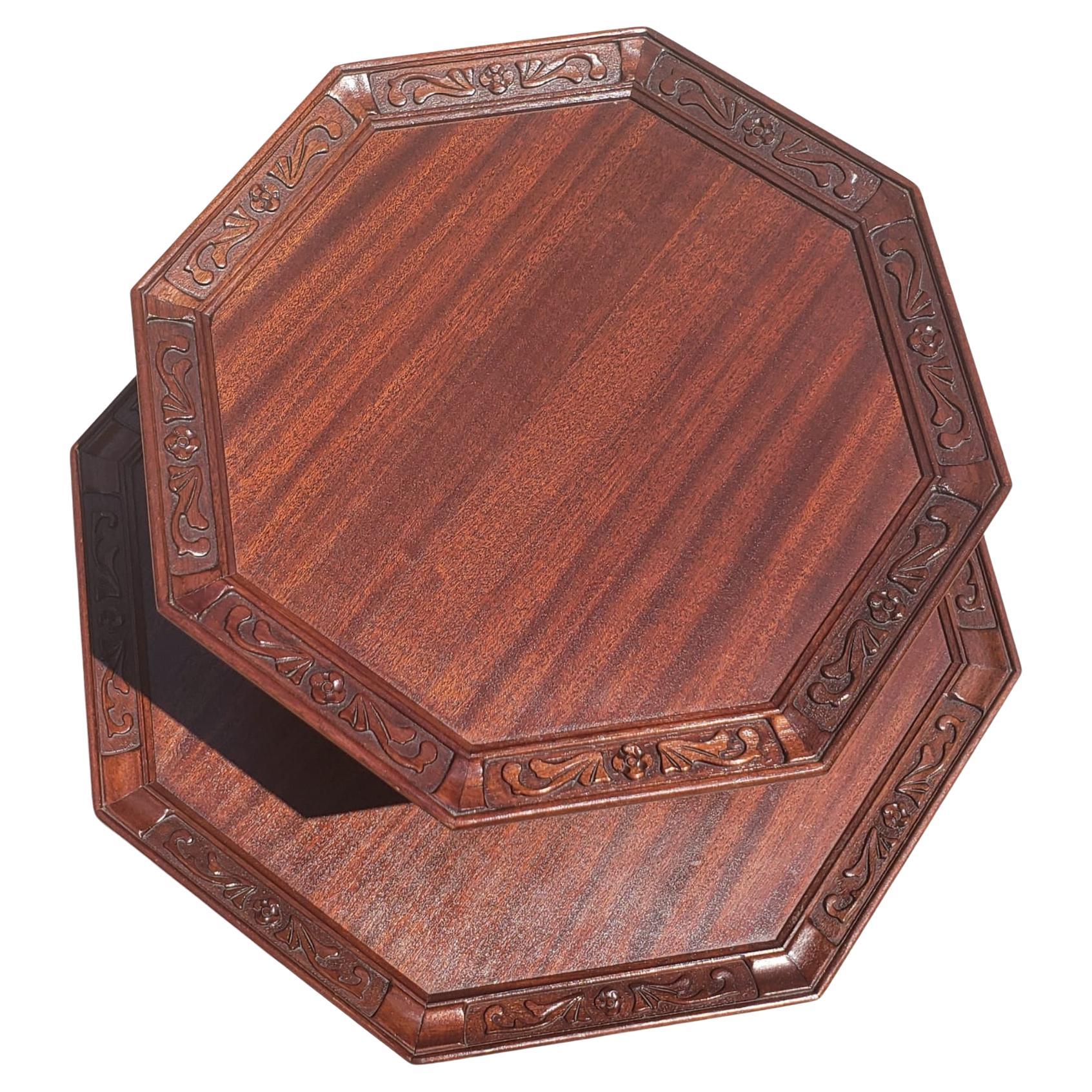 American George III Style  Two-Tier Mahogany Carved Hexagonal Dumpwaiter, Circa 1940s For Sale