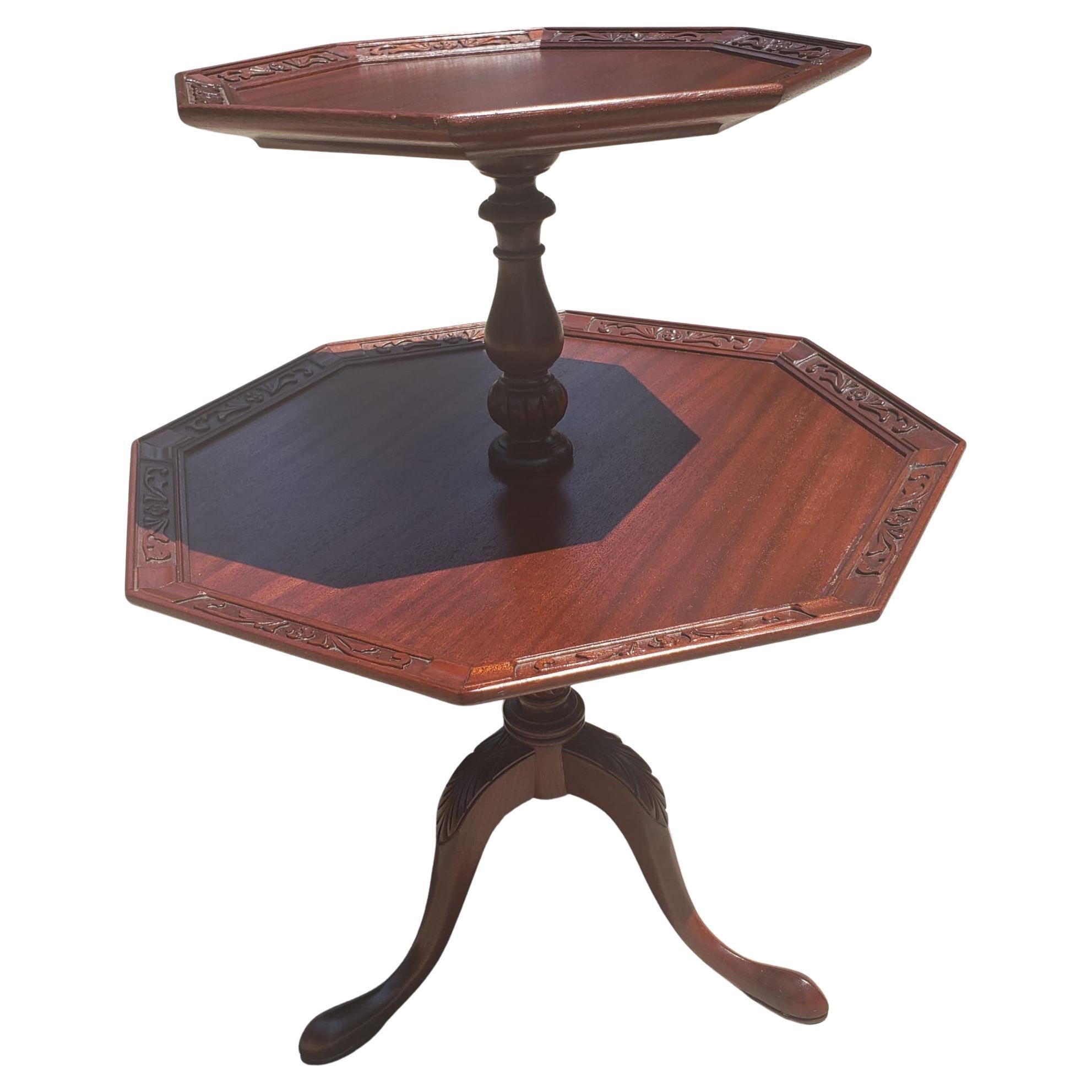 George III Style  Two-Tier Mahogany Carved Hexagonal Dumpwaiter, Circa 1940s For Sale