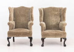 George III Style Upholstered Wingback Armchairs, 2