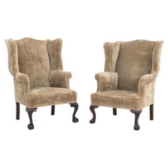 George III Style Upholstered Wingback Armchairs, 2