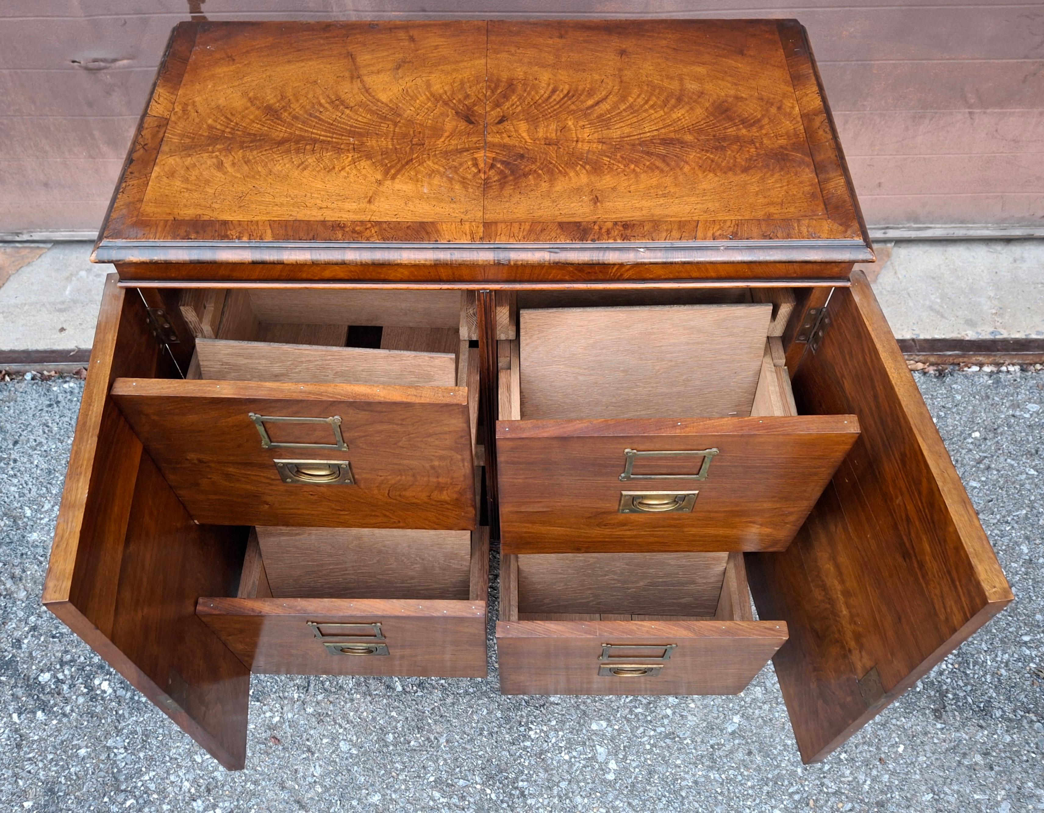George III Style Crotch Walnut Double Door 4-Drawer Locking Filing Cabinet For Sale 5
