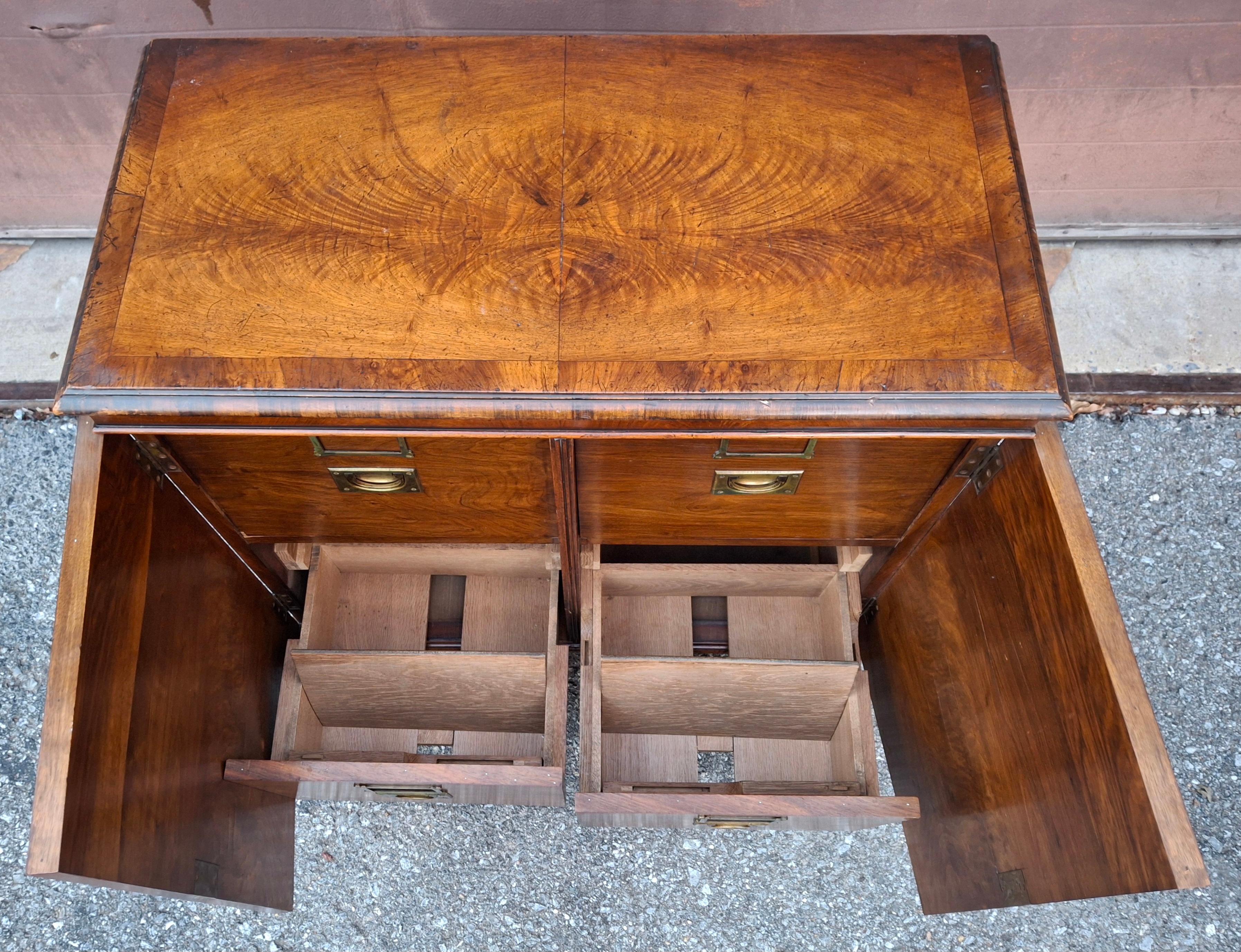George III Style Crotch Walnut Double Door 4-Drawer Locking Filing Cabinet For Sale 6