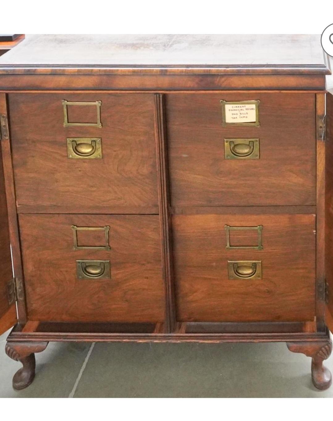 Inlay George III Style Walnut Double Door Filing Side Cabinet For Sale