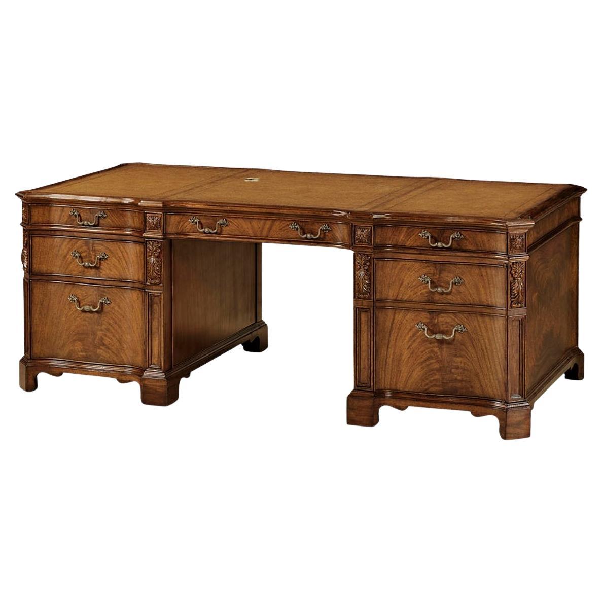 George III Style Walnut Pedestal Desk – Leather Top