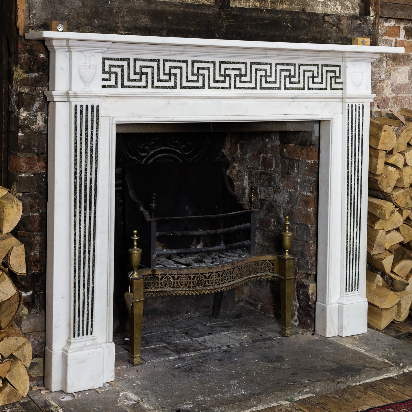 19th Century George III Style White Marble and Inlaid Fireplace