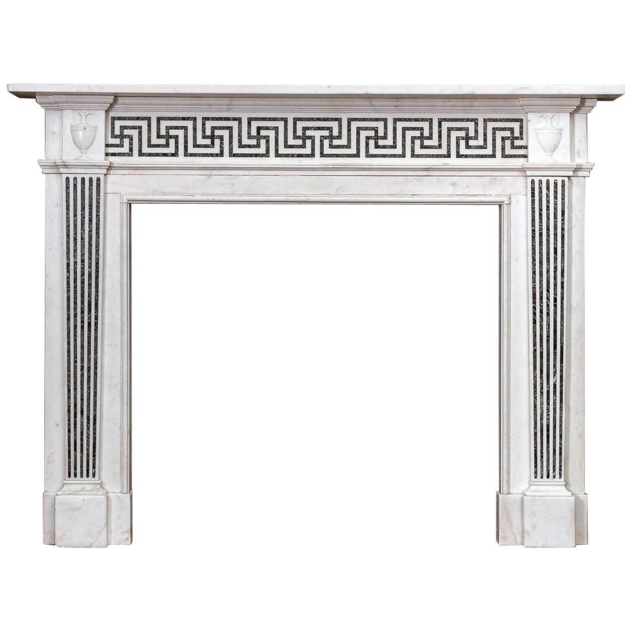 George III Style White Marble and Inlaid Fireplace