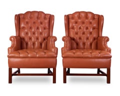 George III-Style Wingback Chairs with Ottomans