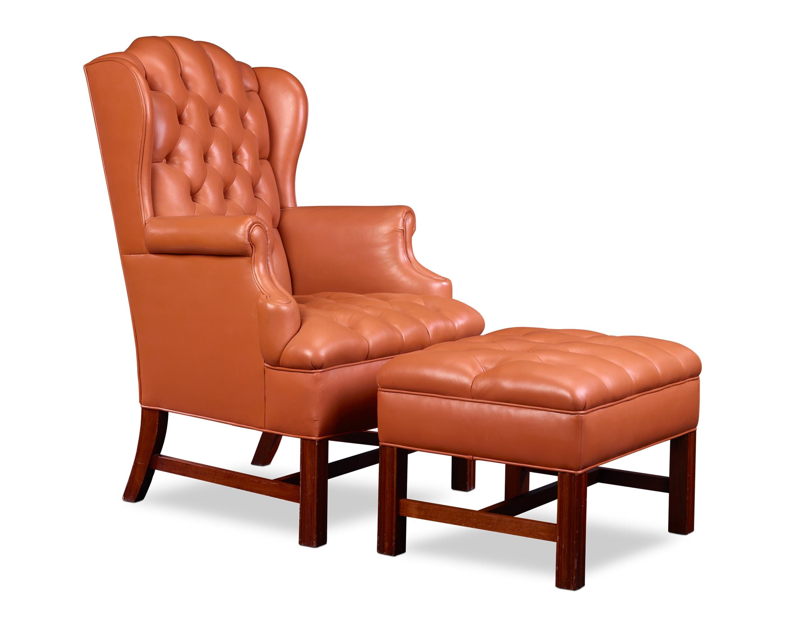 Georgian George III-Style Wingback Chairs with Ottomans