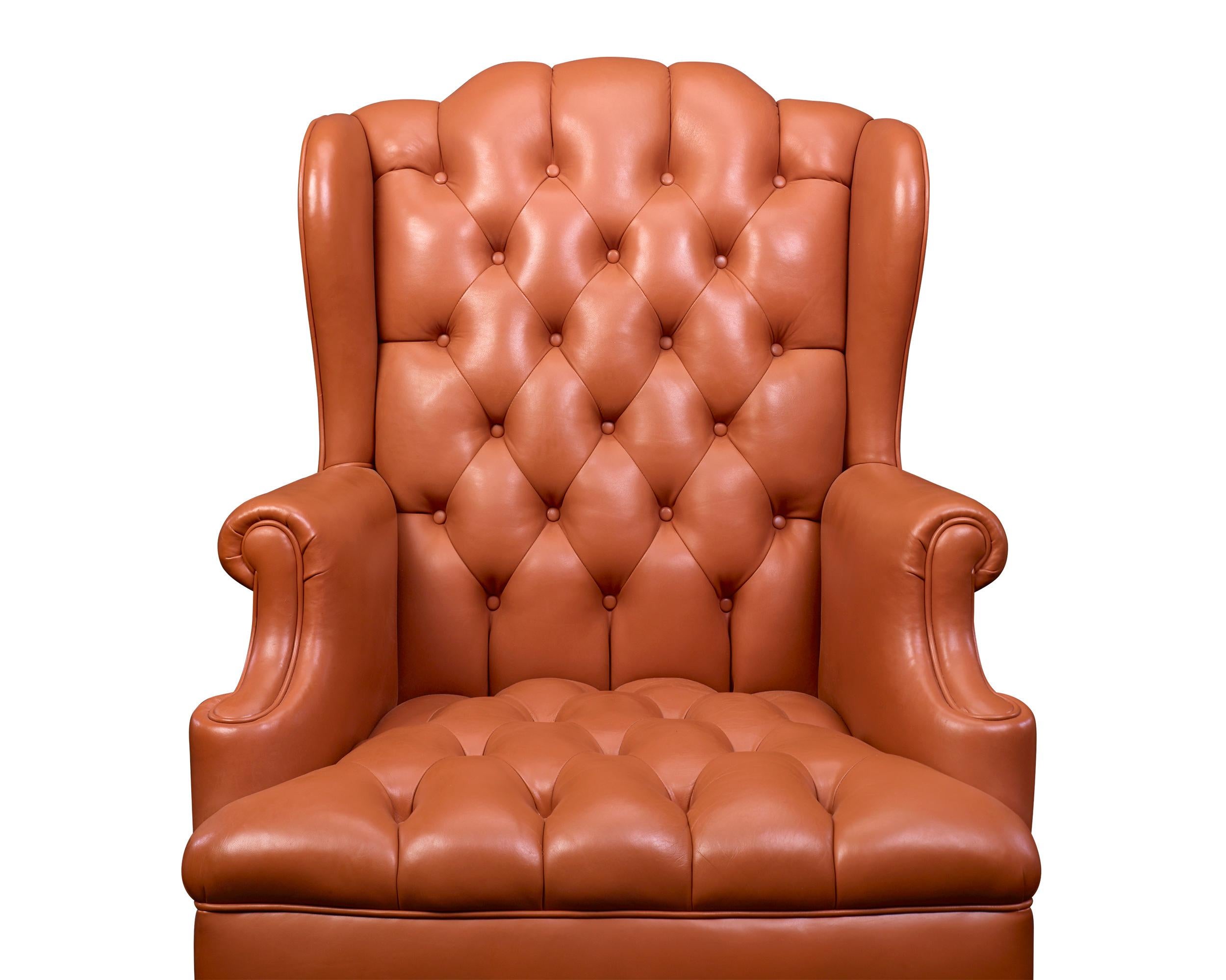 English George III-Style Wingback Chairs with Ottomans