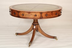 George III Style Yew Wood Drum Table with Tooled Leather Made by Holland & Sons