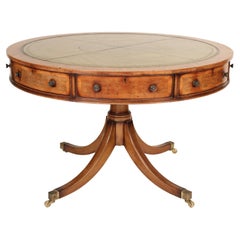 George III Style Yew Wood Drum Table with Tooled Leather Made by Holland & Sons