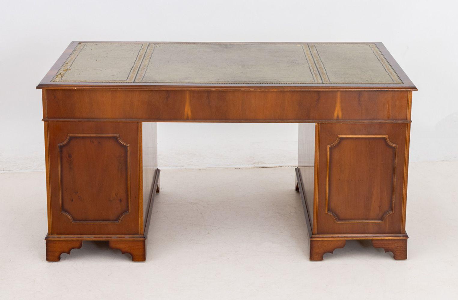 Leather George III Style Yewood Pedestal Desk For Sale