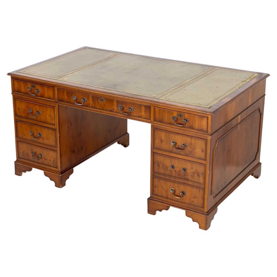 George III Style Yewood Pedestal Desk For Sale