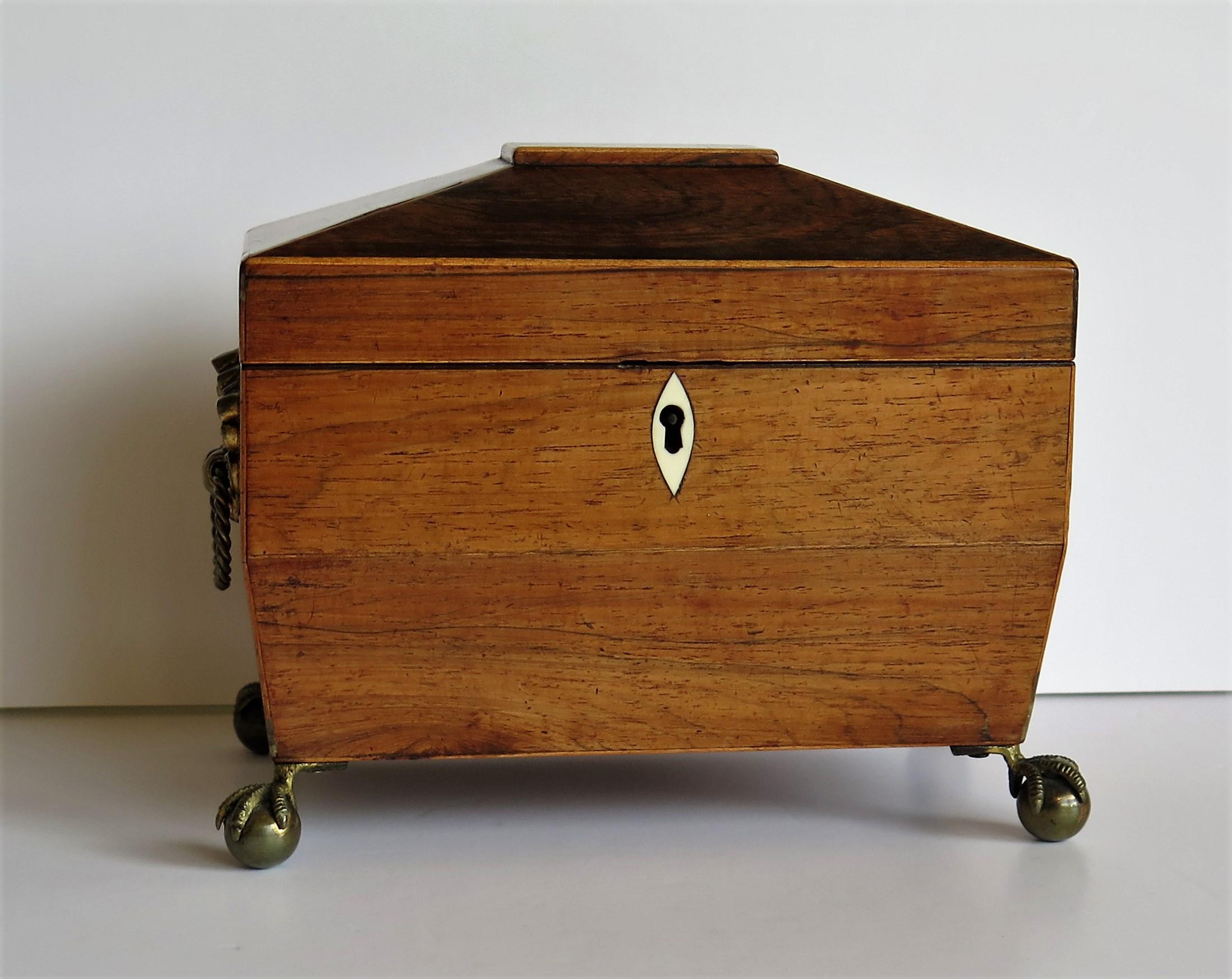 Cast George III Tea Caddy Rosewood with Boxwood edges on Ball and Claw Feet