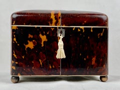 George III Tortoiseshell Tea Caddy Dome lid, Two Compartment with Key