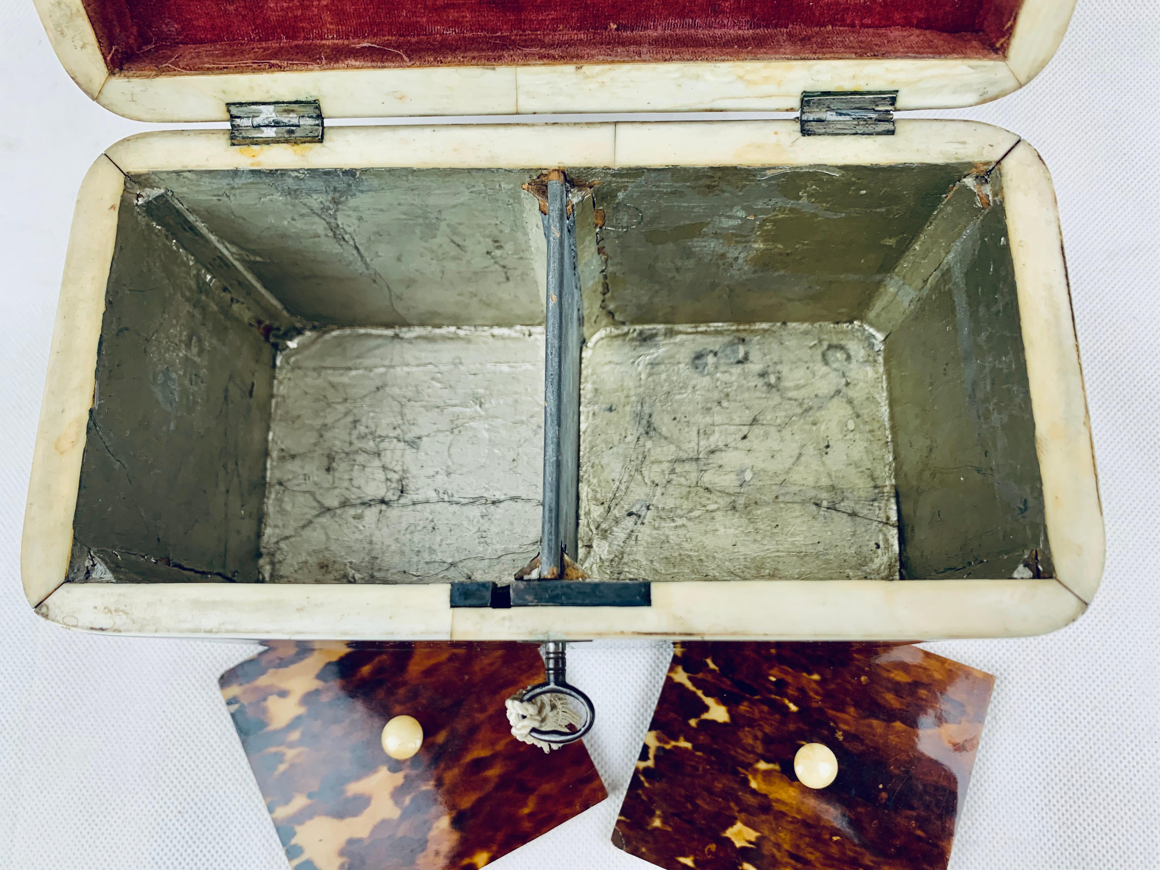 Hand-Crafted George III Tortoiseshell Tea Caddy Dome lid, Two Compartment with Key
