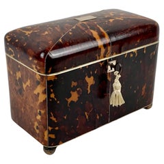 George III Tortoiseshell Tea Caddy Dome lid, Two Compartment with Key