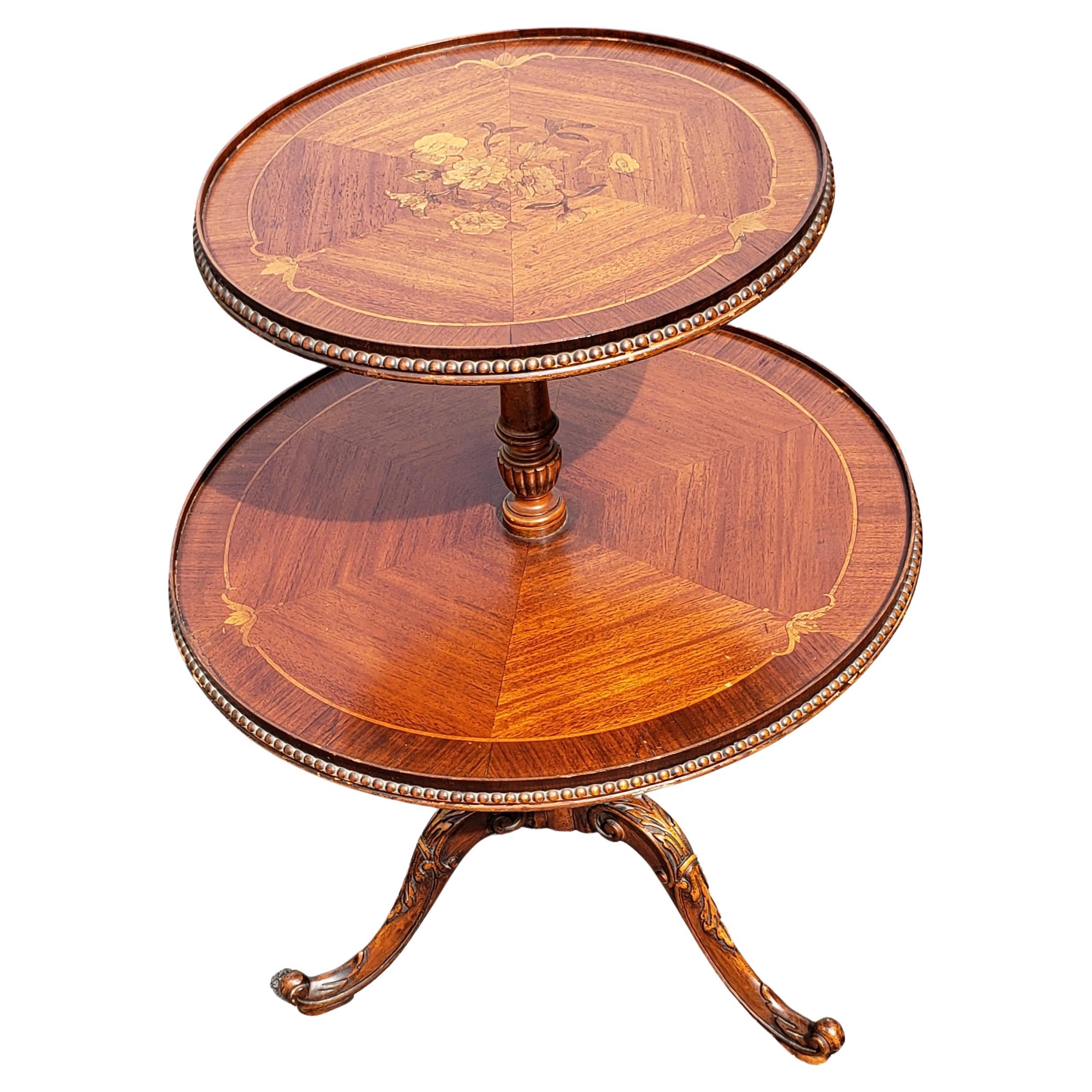 Carved George III Two-Tier Mahogany Marquetry Satinwood Kingwood Inlay Pie Dumpwaiter For Sale