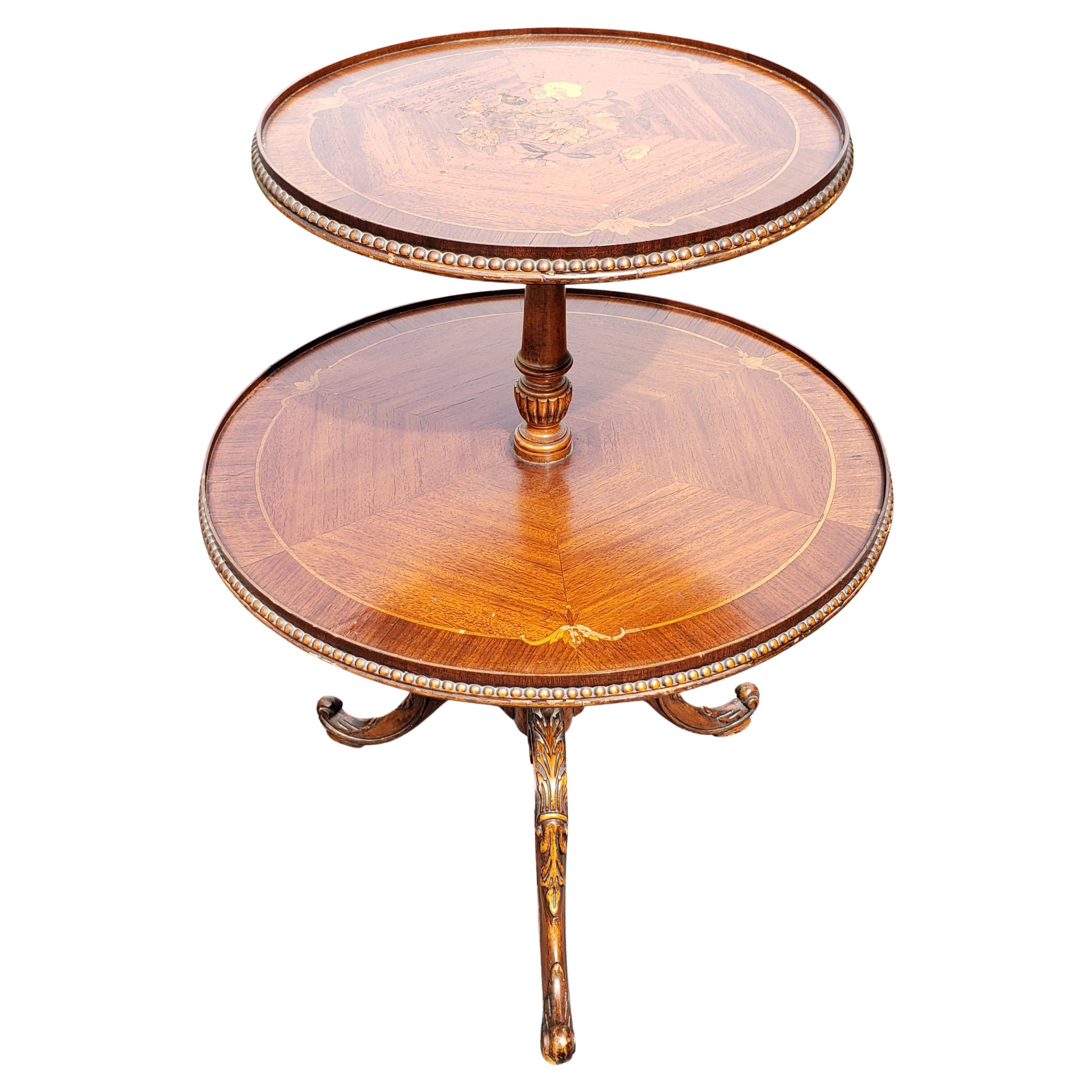 George III Two-Tier Mahogany Marquetry Satinwood Kingwood Inlay Pie Dumpwaiter