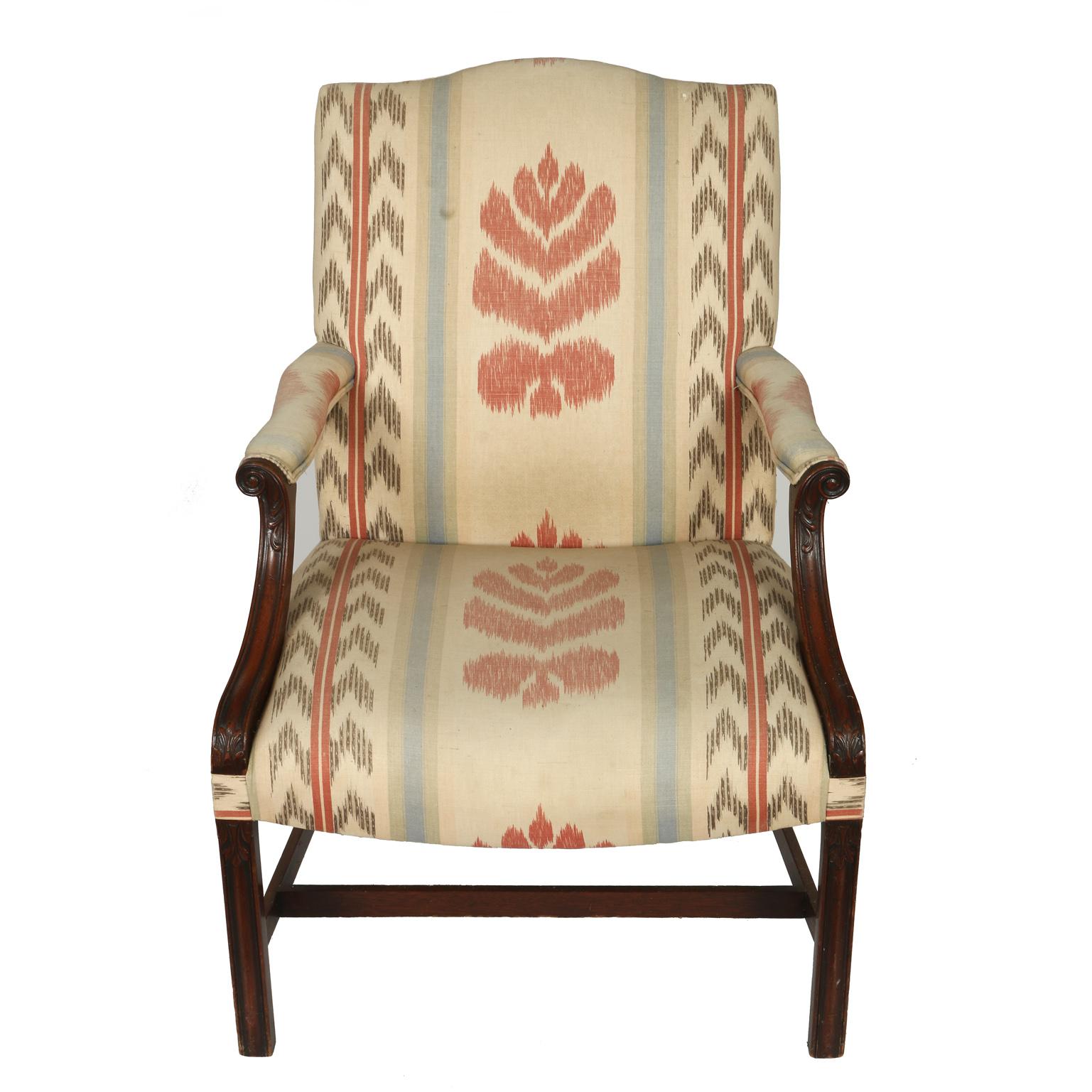George III Upholstered Mahogany Library Chair In Good Condition In Locust Valley, NY