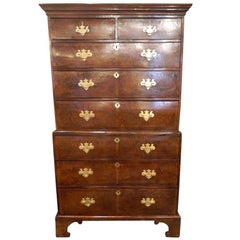 George III Walnut and Mahogany Chest on Chest, Fourth Quarter 18th Century