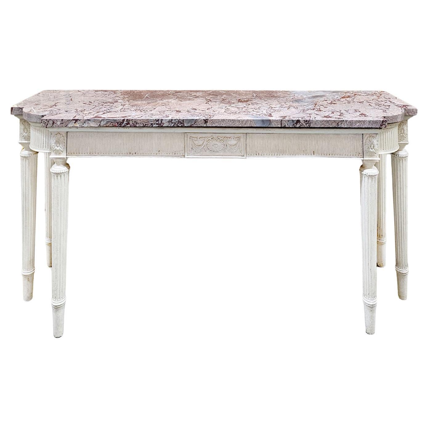 George III White-Painted Mahogany and Marble Top Console Serving Table For Sale