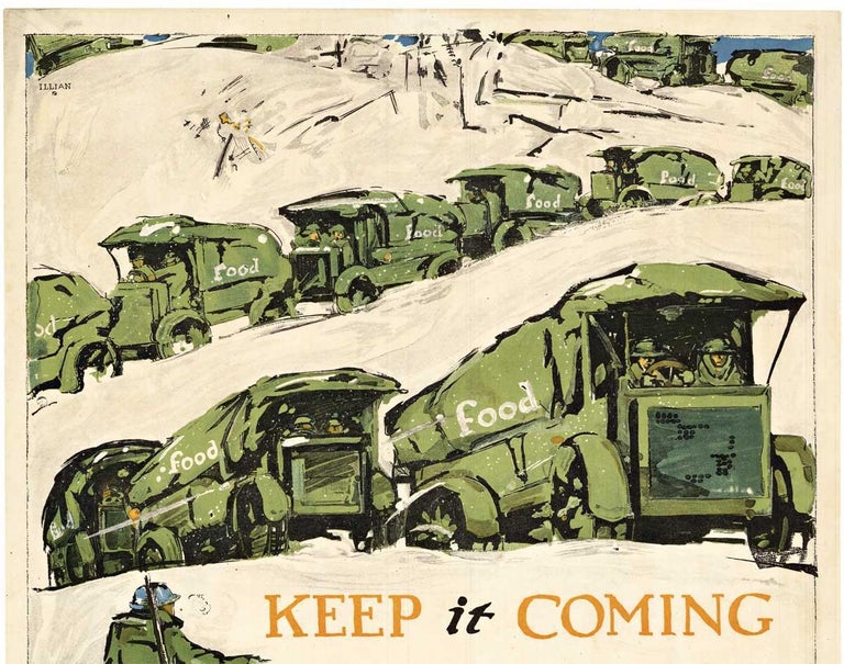 Keep it Coming, Waste Nothing original World War 1 vintage poster - American Realist Print by George Illian