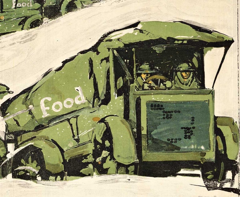 Keep it Coming, Waste Nothing original World War 1 vintage poster - Beige Print by George Illian