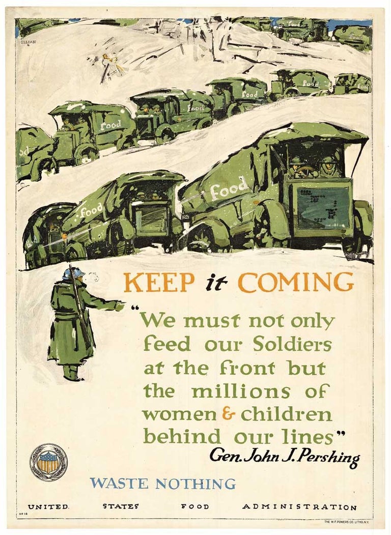 George Illian Print - Keep it Coming, Waste Nothing original World War 1 vintage poster