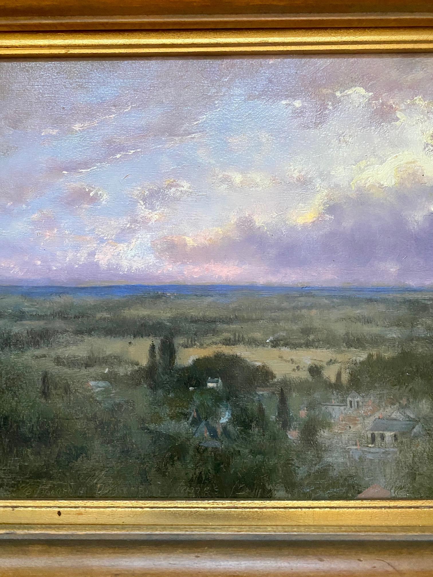 Barbizon School George Inness II Oil on Panel Coastal Plain at Sunrise, Signed, circa 1887 For Sale