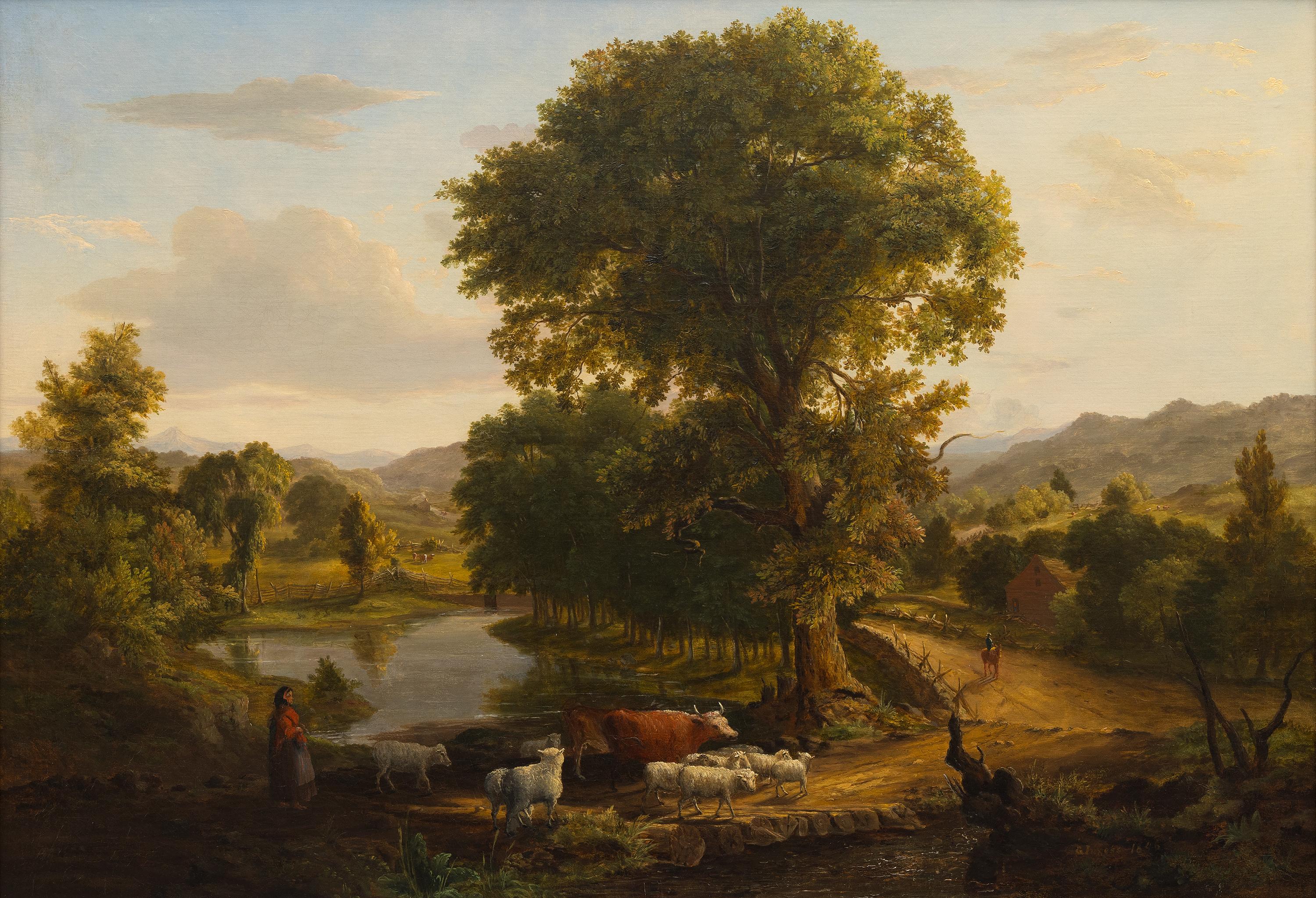 Afternoon is a rare early painting by George Inness, created when the artist was only twenty one and actively shaping the foundations of his career. Although largely self-taught, Inness was immersed in a transformative period during the mid-eighteen