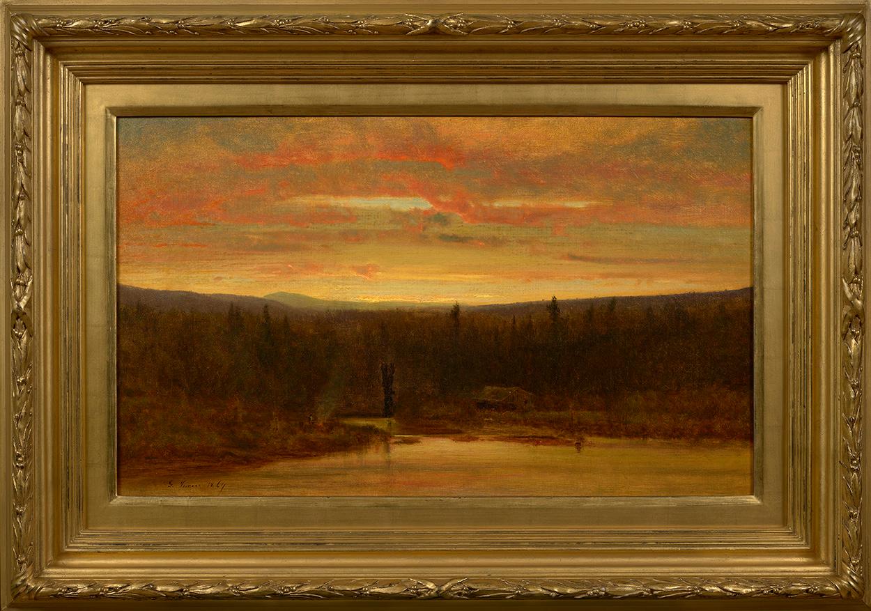 Feu de camp au coucher du soleil, 1867 - Painting de George Inness
