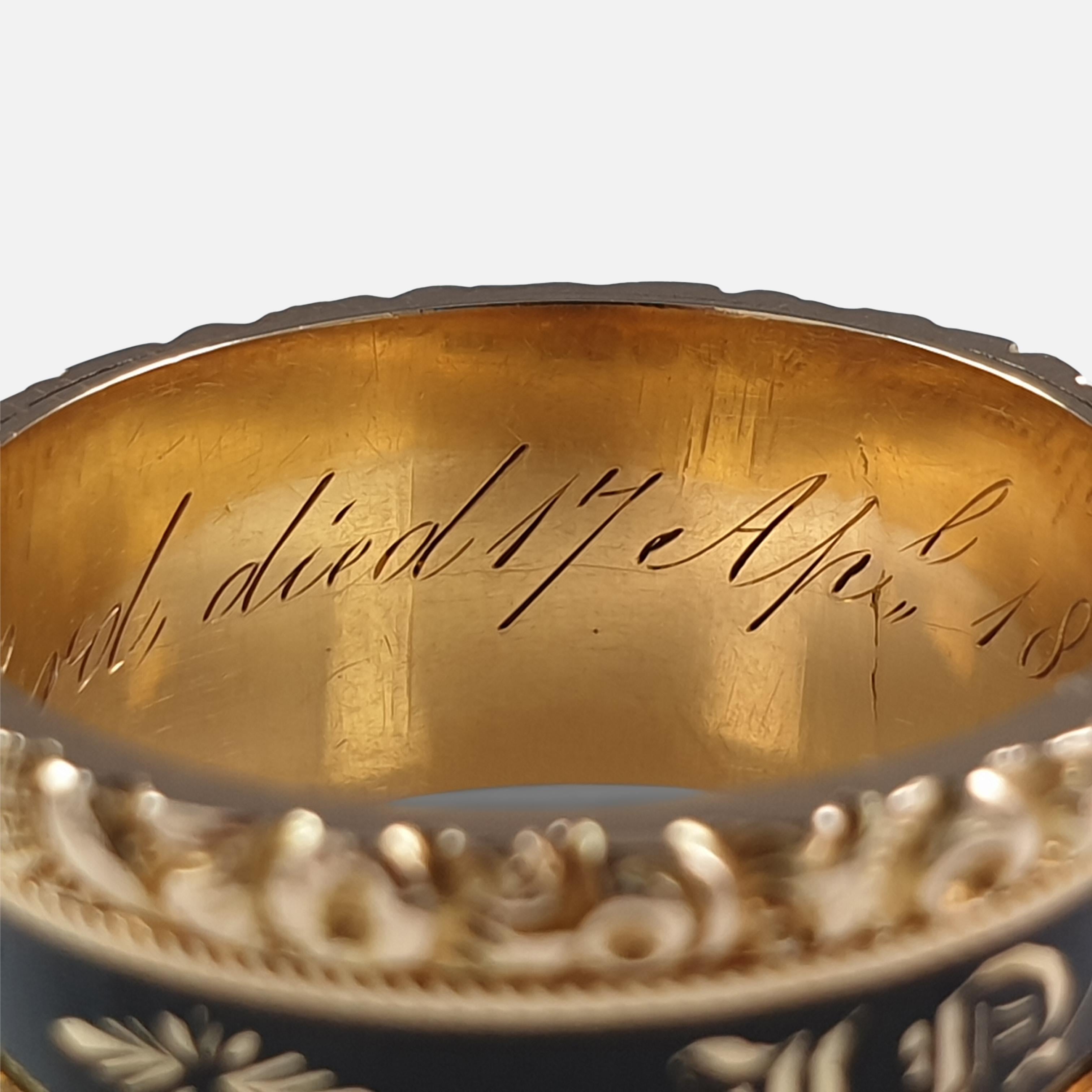 George IV 18 Karat Gold and Enamel Memorial Mourning Ring, London, 1829 4