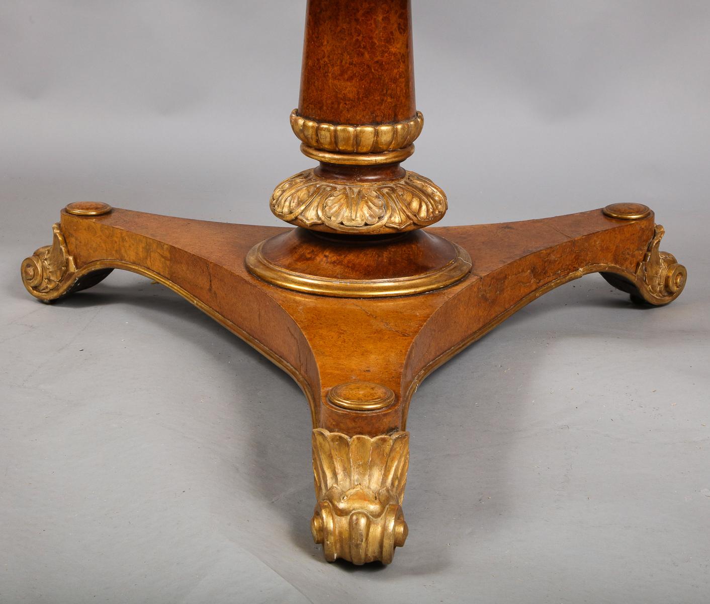 Giltwood George IV Amboyna and Parcel Gilt Center Table For Sale