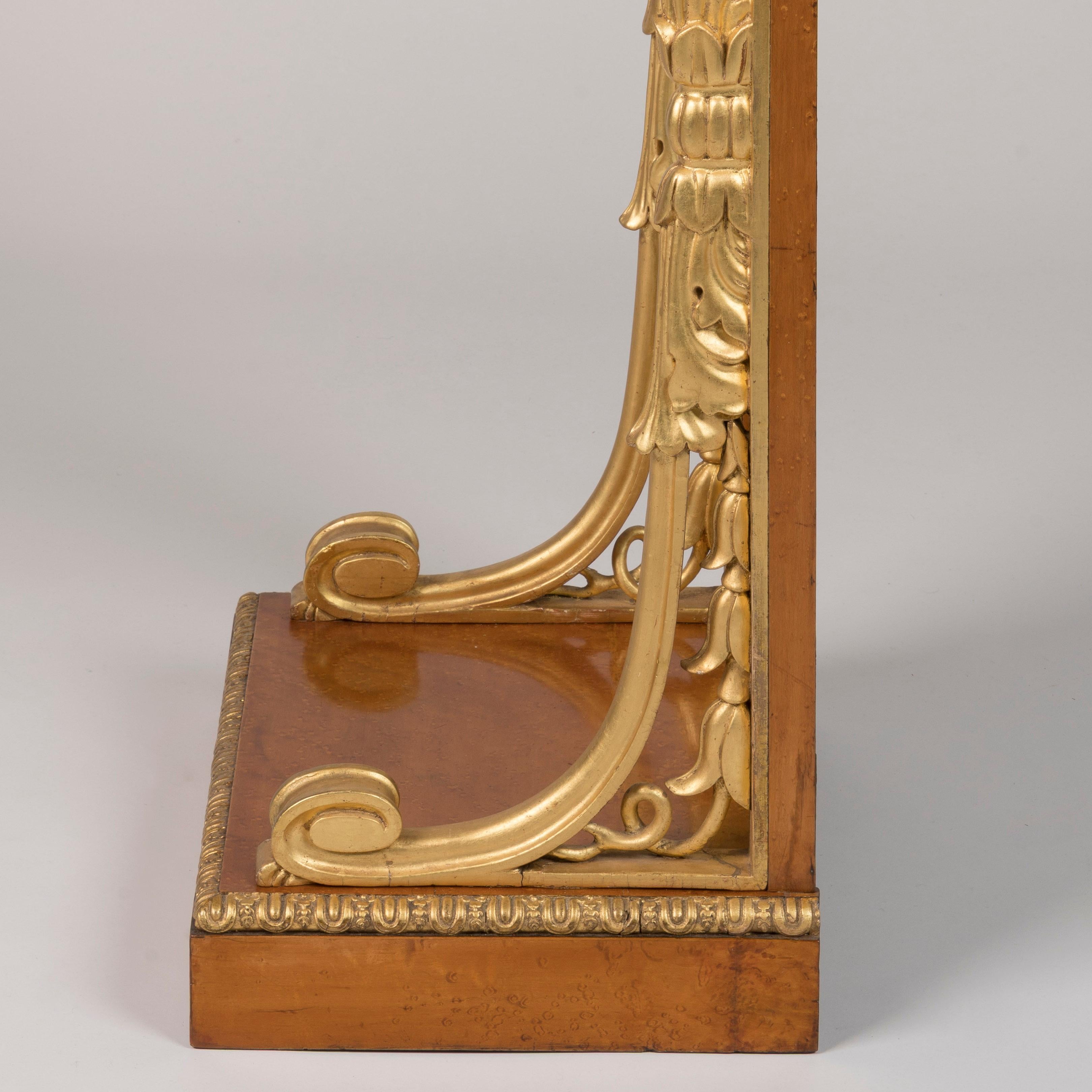 19th Century George IV Amboyna and Parcel Gilt Console Table with Marble Top, Circa 1825 For Sale