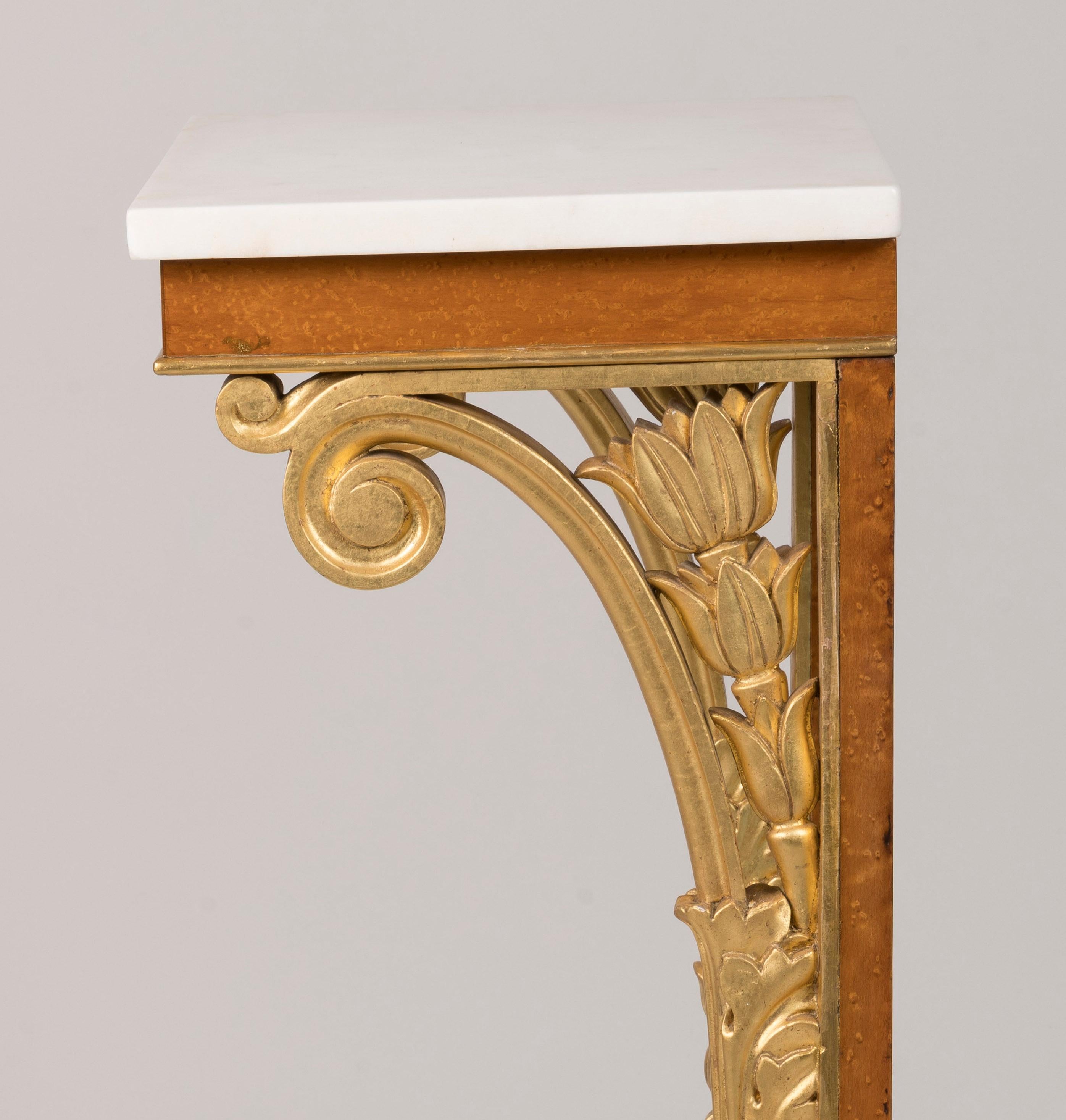 George IV Amboyna and Parcel Gilt Console Table with Marble Top, Circa 1825 For Sale 1