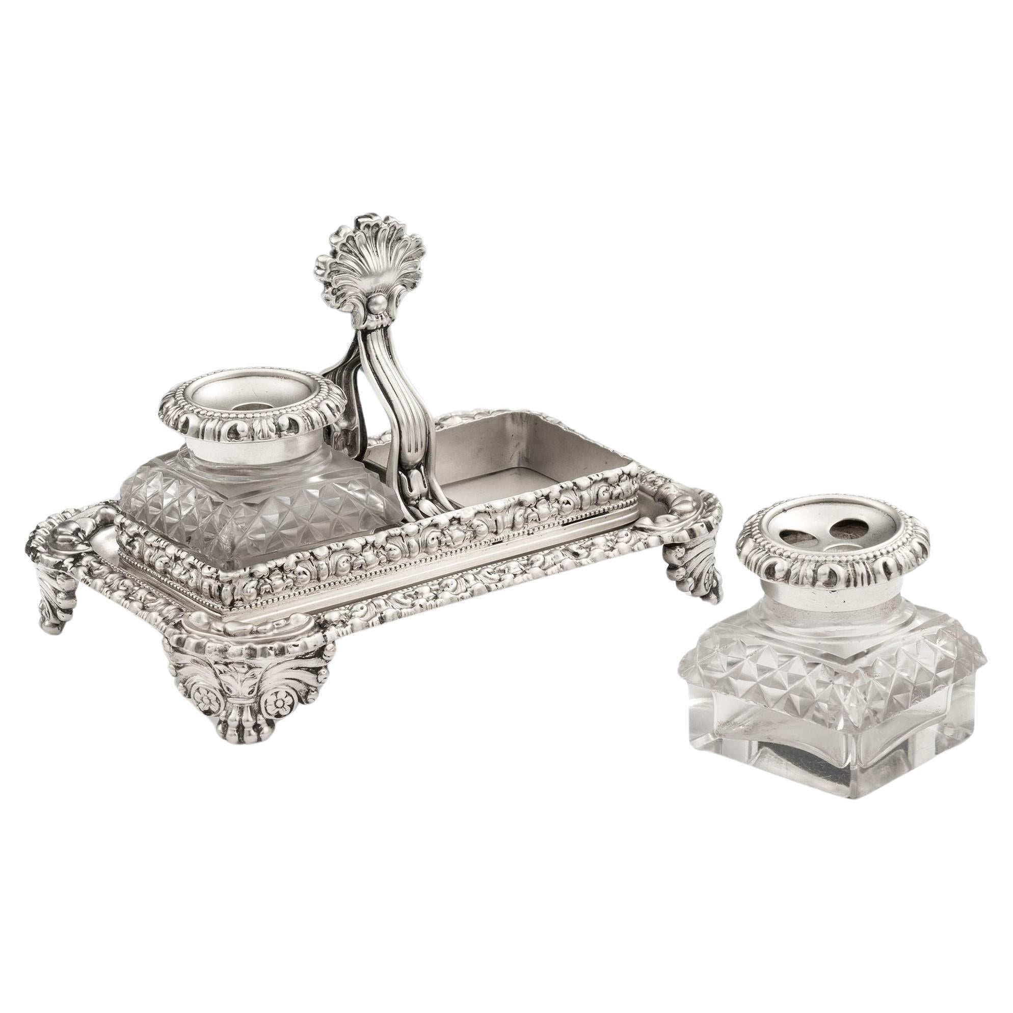 George IV Bachelor Inkstand Made in Sheffield by Thomas & James Settle, 1822 For Sale