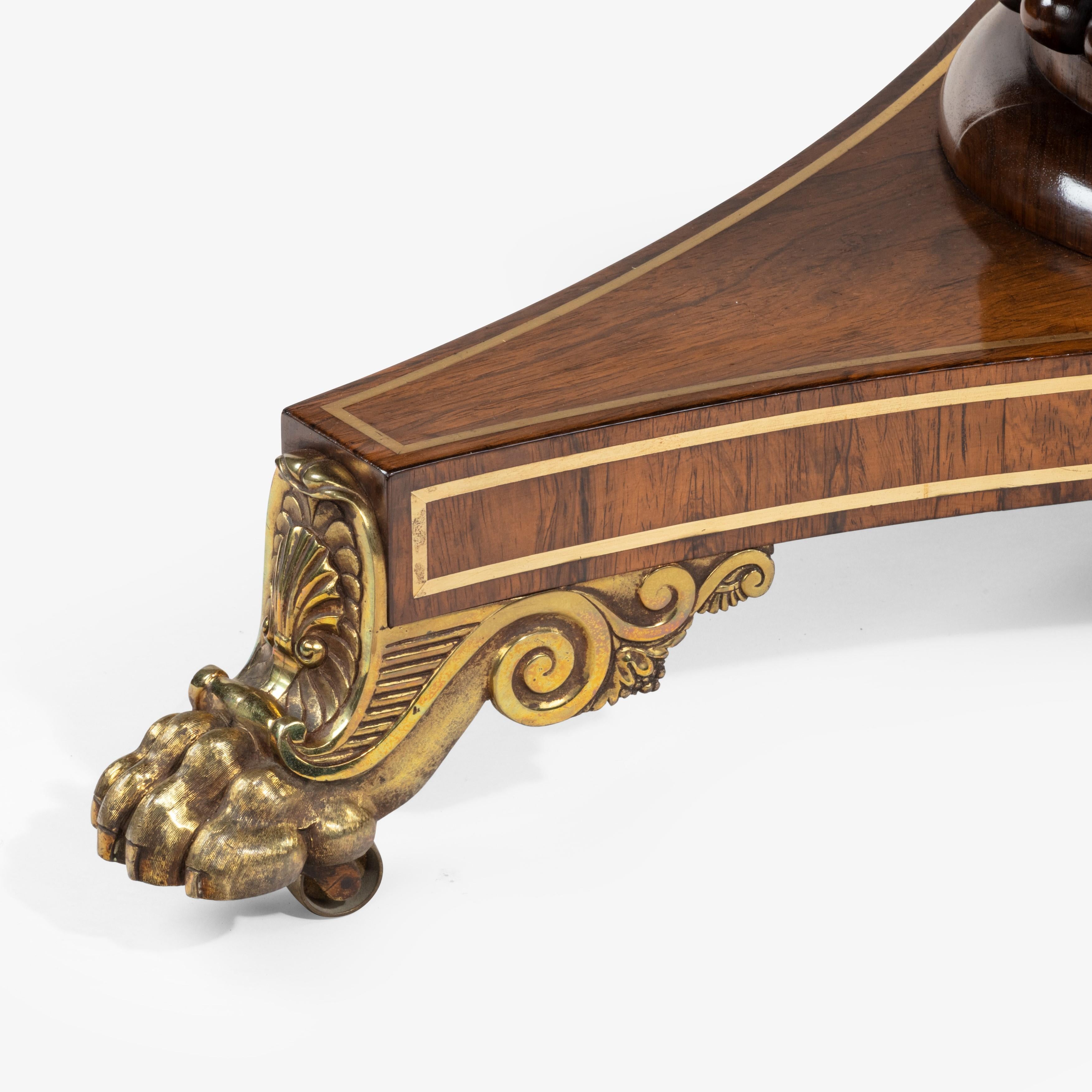 English George IV Brass-Inlaid Rosewood Centre Table Attributed to Gillows