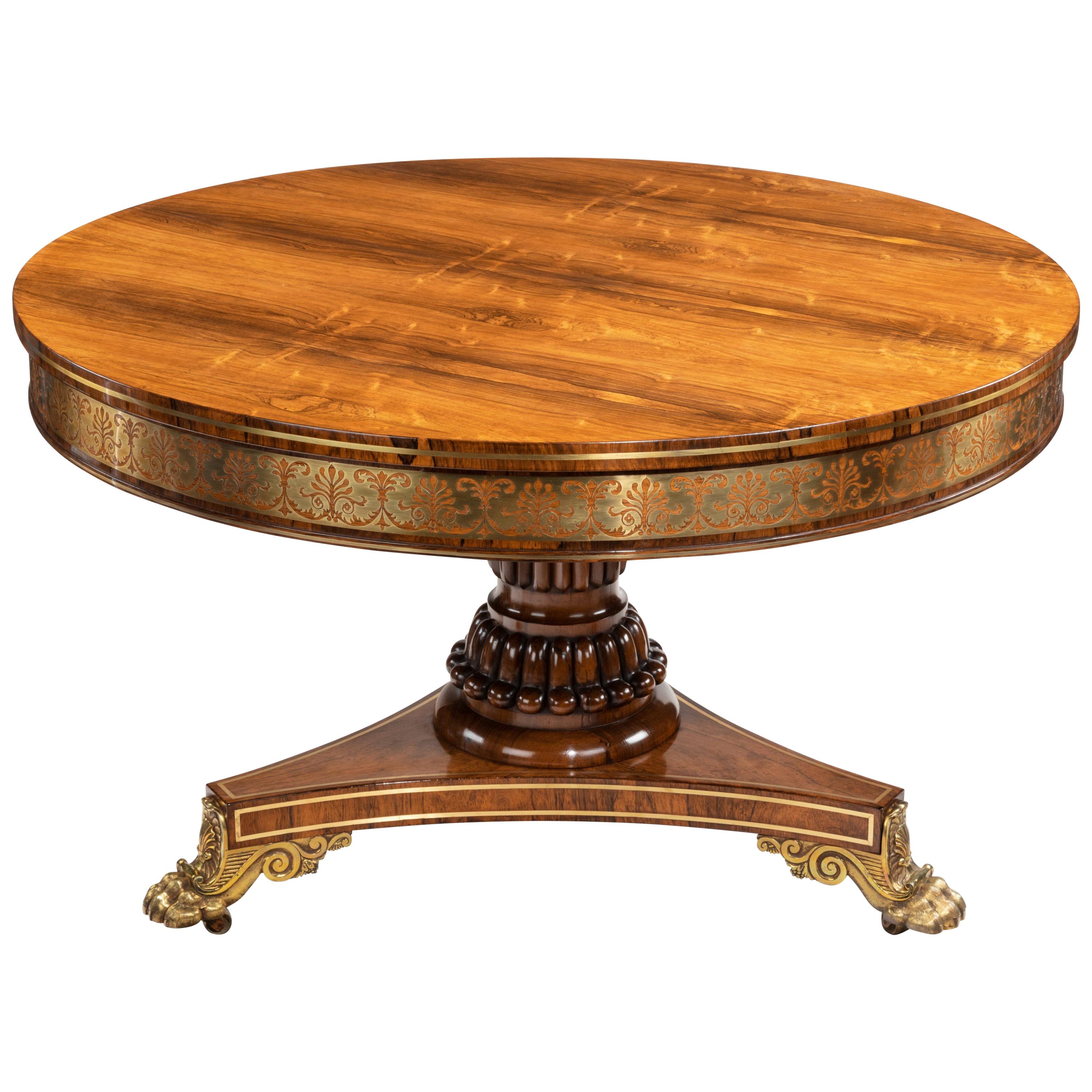 George IV Brass-Inlaid Rosewood Centre Table Attributed to Gillows