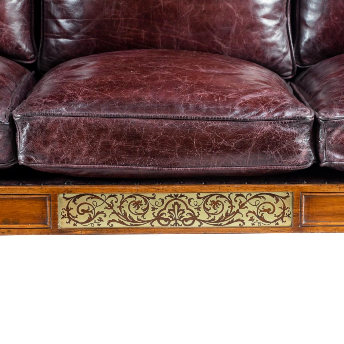 English George IV Brass Inlaid Rosewood Country House Three-Seat Sofa For Sale