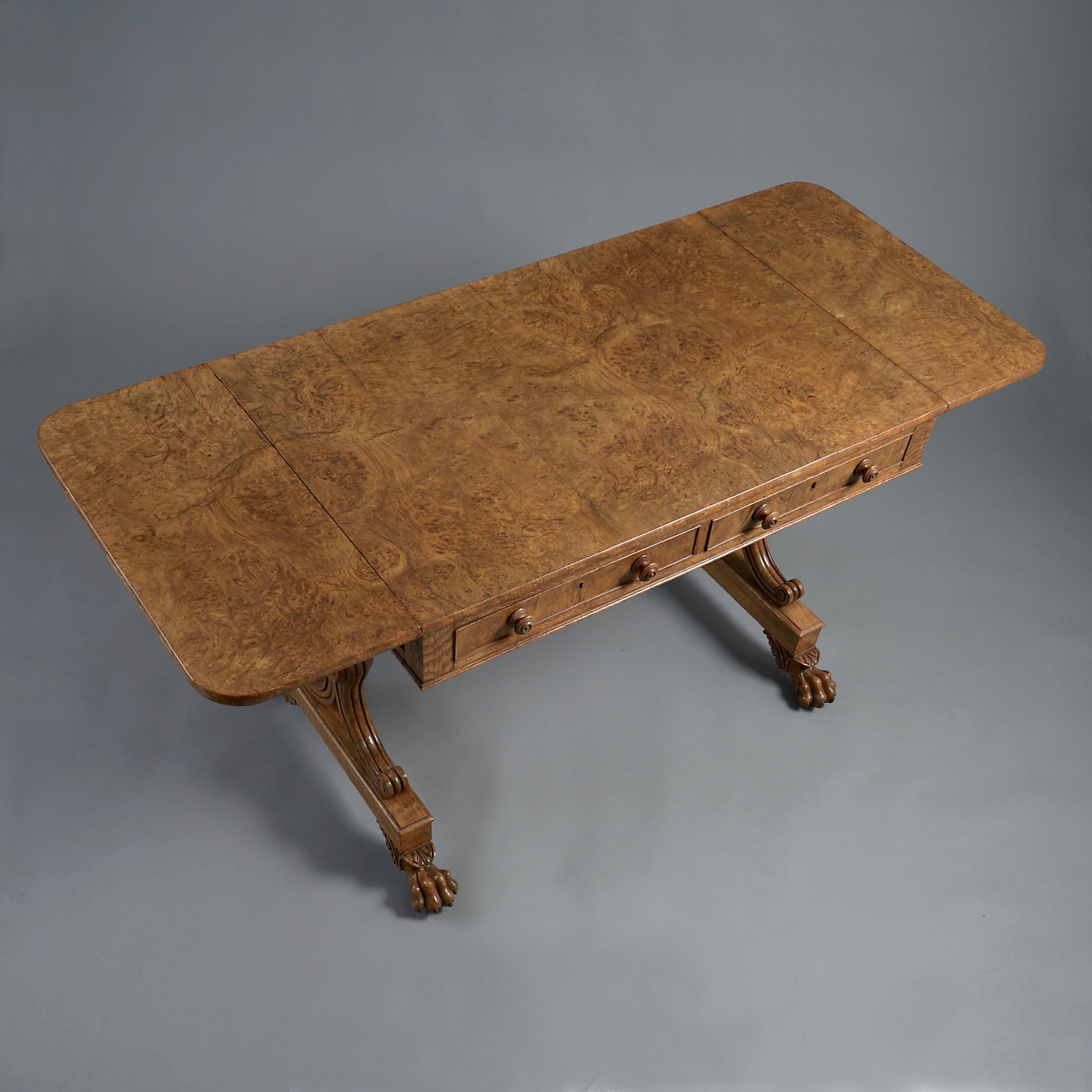 English George IV Burr Oak Sofa Table For Sale