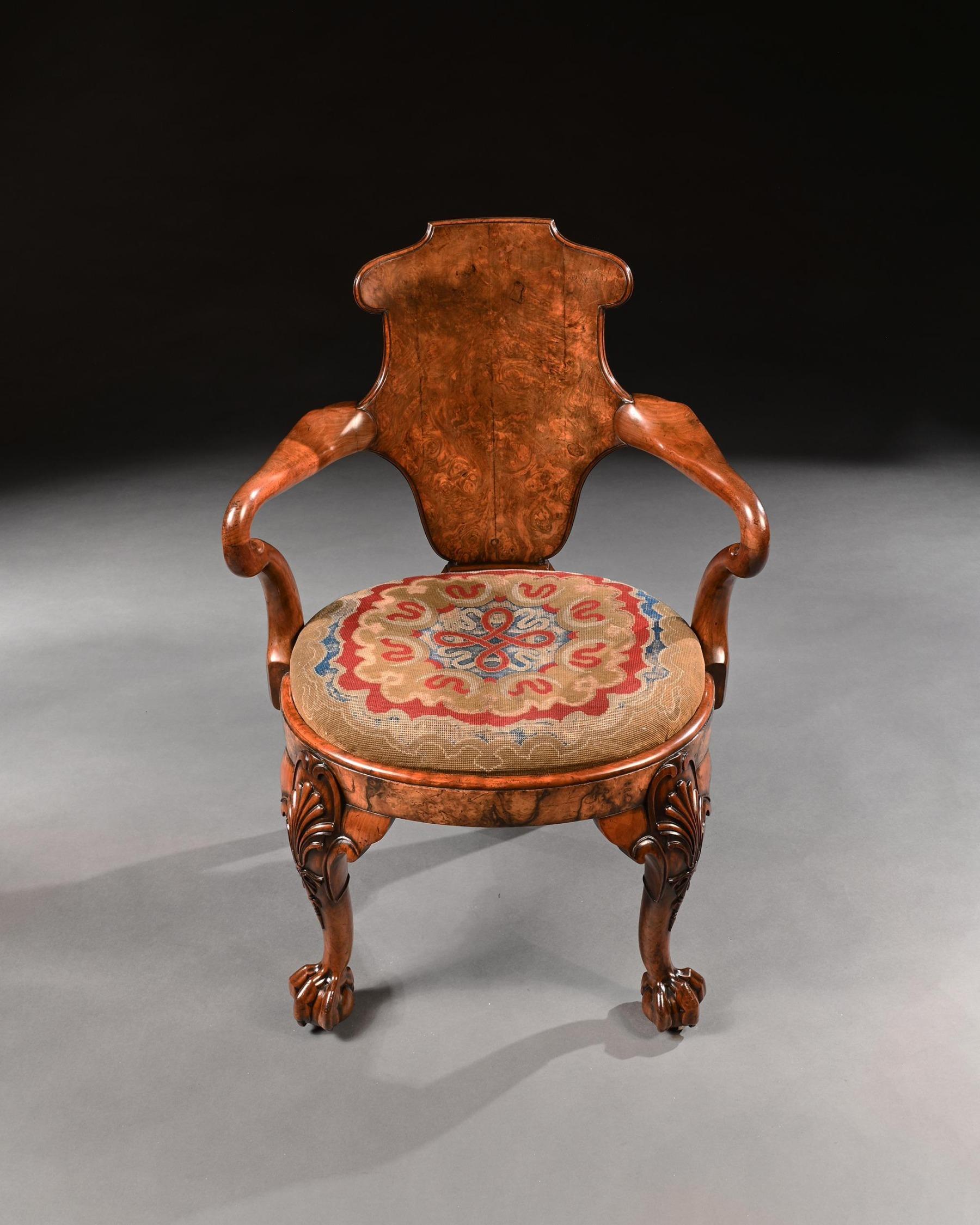 George IV Burr Walnut Armchair Attr. to Gillows In Good Condition In Benington, Herts