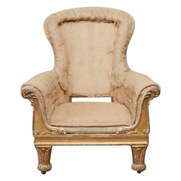 George IV Carved Giltwood Library Chair of Generous Proportions
