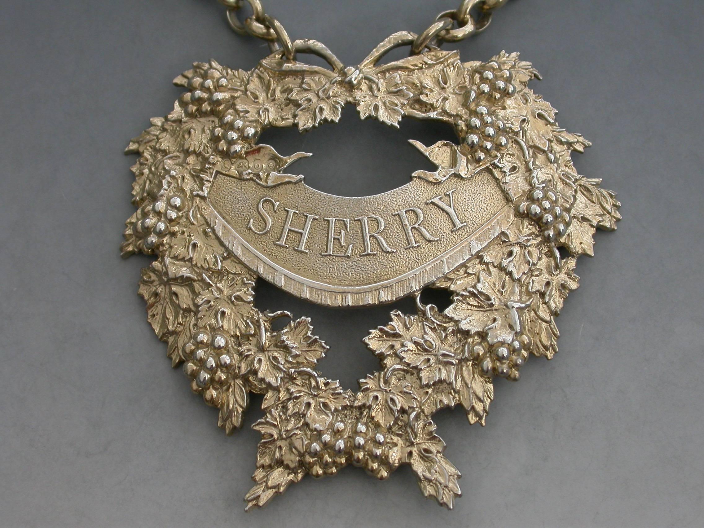 Early 19th Century George IV Cast Silver Gilt Festooned Drapery Wine Label 'Sherry', 1829 For Sale