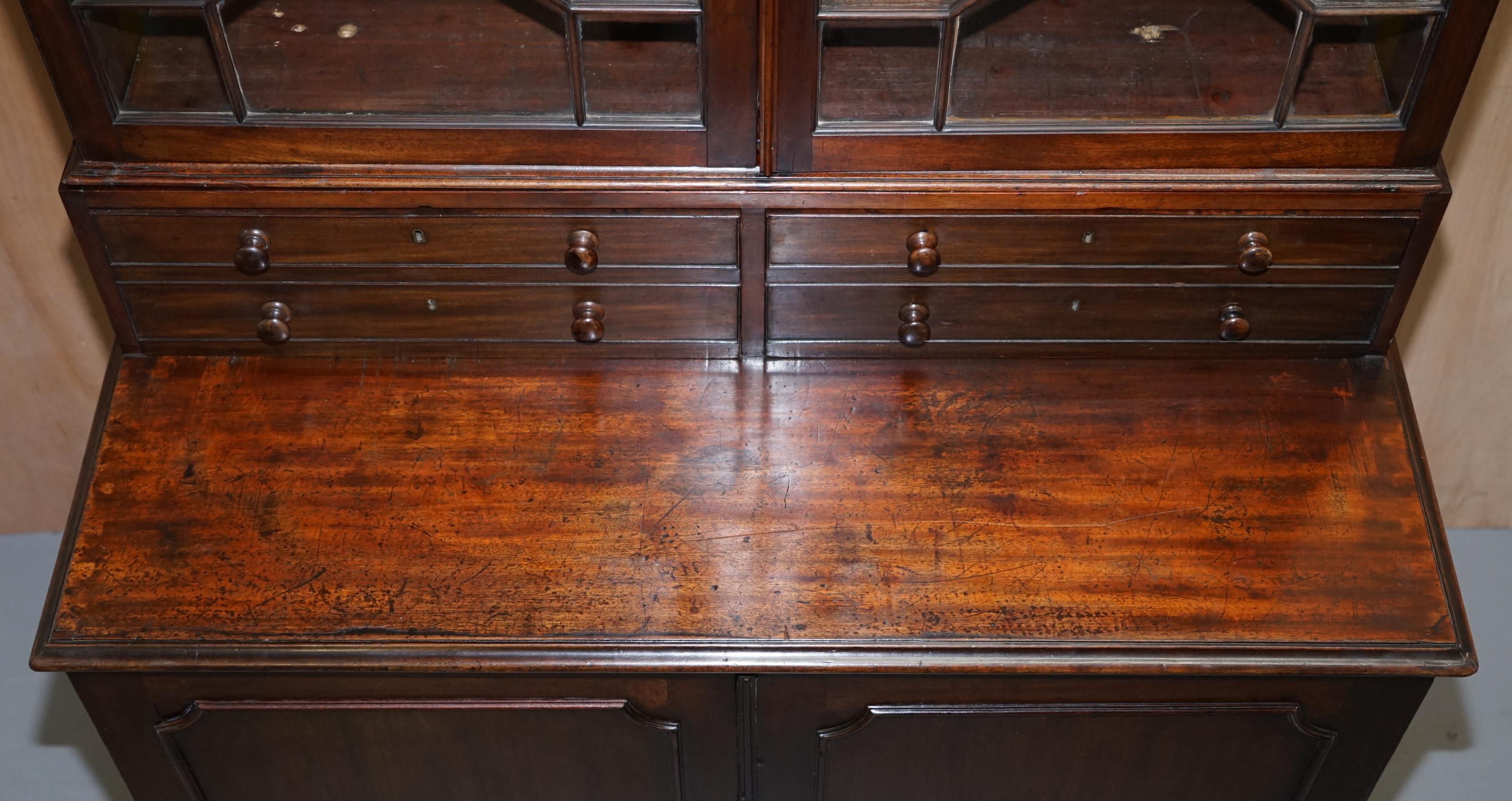George IV circa 1820 Hardwood Library Bookcase Inc Drawers Ornate Astral Glazing For Sale 2