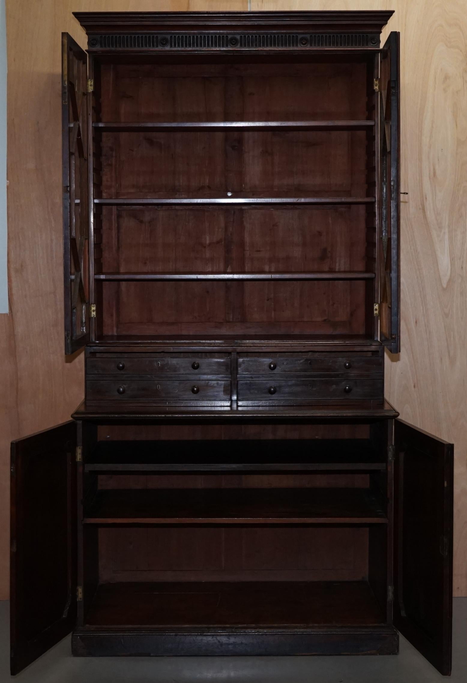 George IV circa 1820 Hardwood Library Bookcase Inc Drawers Ornate Astral Glazing For Sale 3