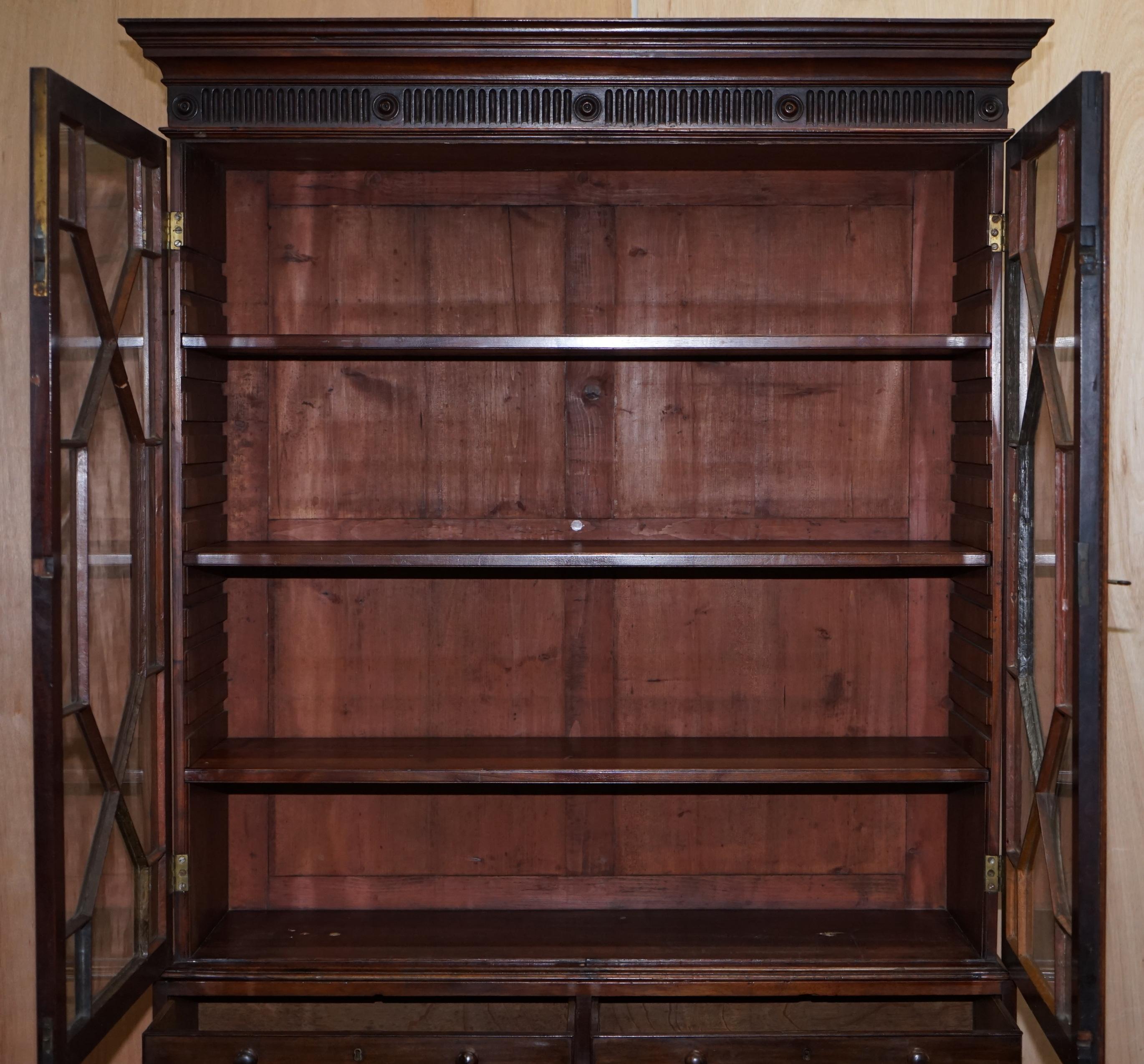 George IV circa 1820 Hardwood Library Bookcase Inc Drawers Ornate Astral Glazing For Sale 6